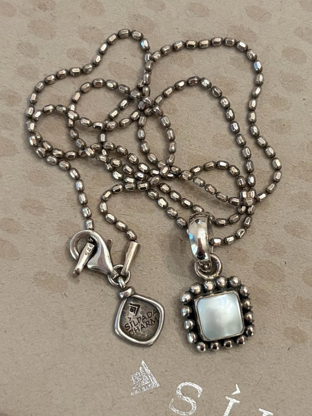 Vintage Silpada Sterling Silver Charm Chain Pearl Button Frame Pendant Necklace